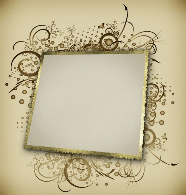 a white framed sign with gold swirl designs