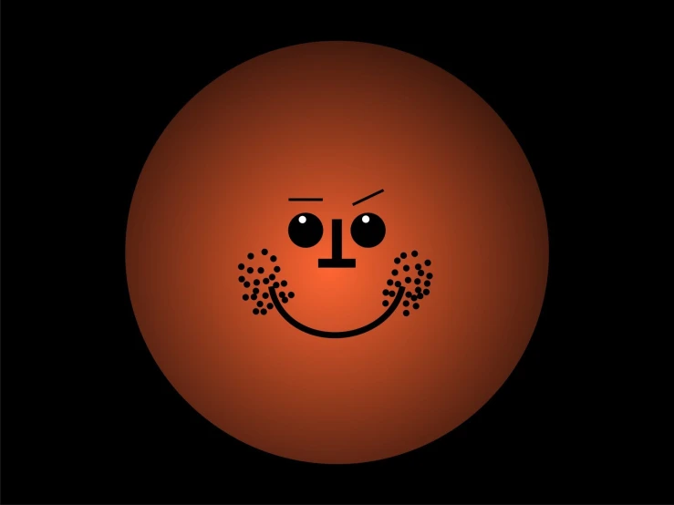 an orange with a black and red smiley face