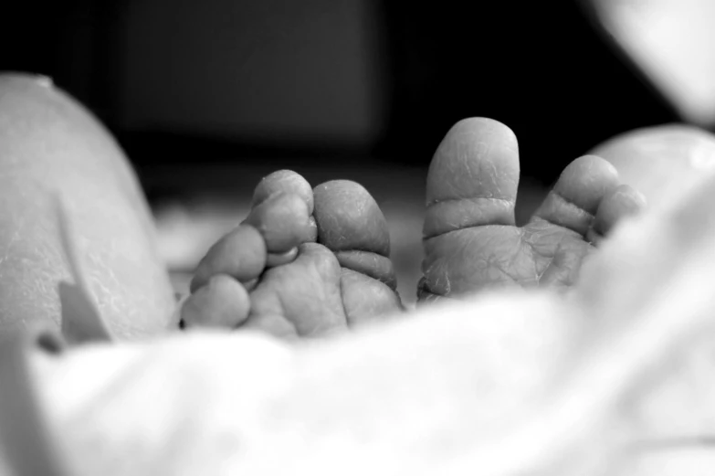 a close up view of two feet and ankles of a person