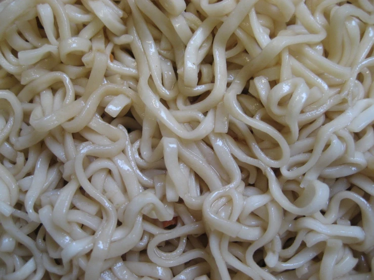 large pile of white noodles are pictured with white sauce