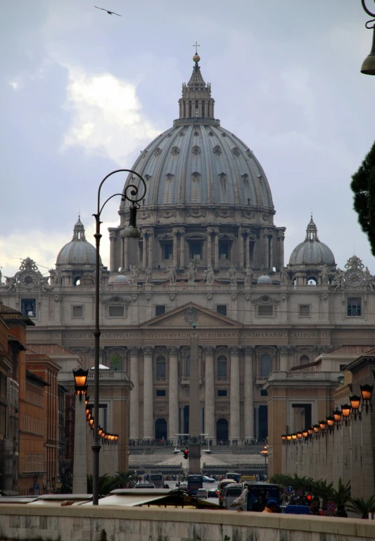 a big cathedral with some lights around it