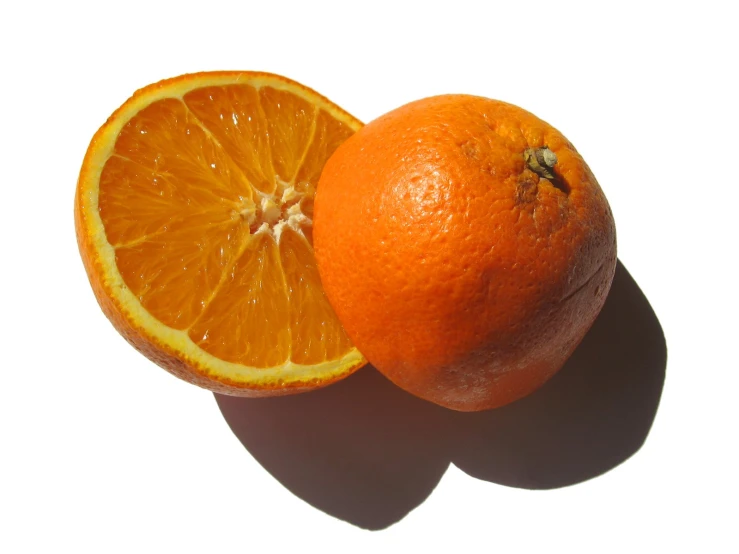 one orange and one other orange on a white background