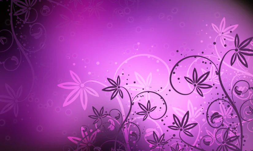 a purple wallpaper with black leaves and bubbles