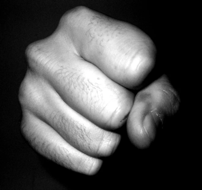 a black and white po of a man's right hand