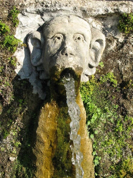 a statue has water coming from it's mouth