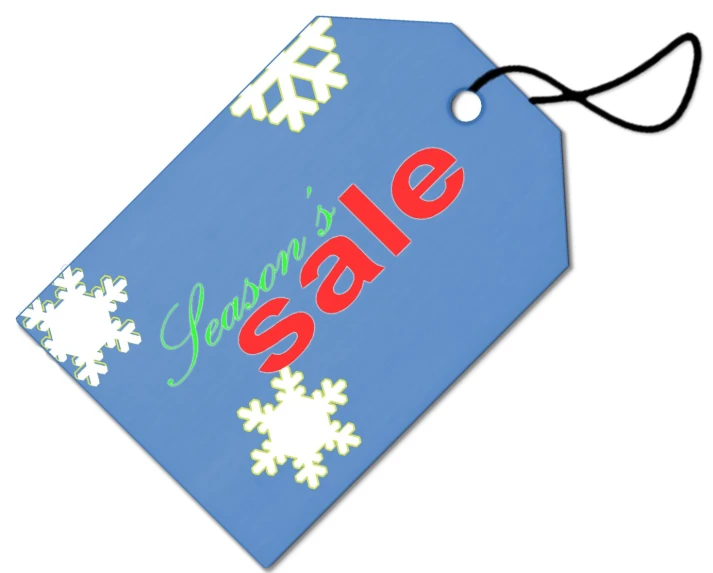 a snowflake sale tag with a red sale lettering