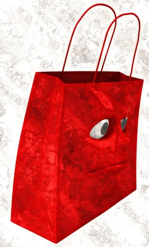 a red bag with two handles on a white background