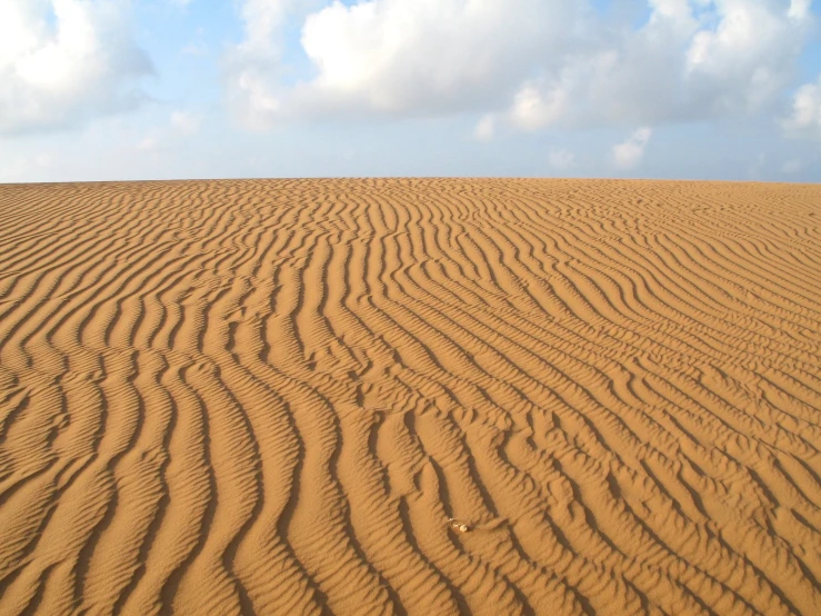 a very large desert with many ripples and some very big clouds