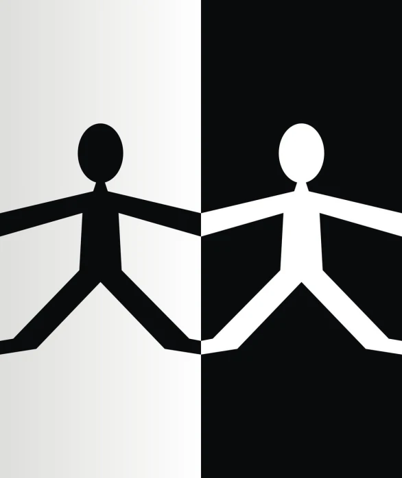 two black and white images showing a person holding hands