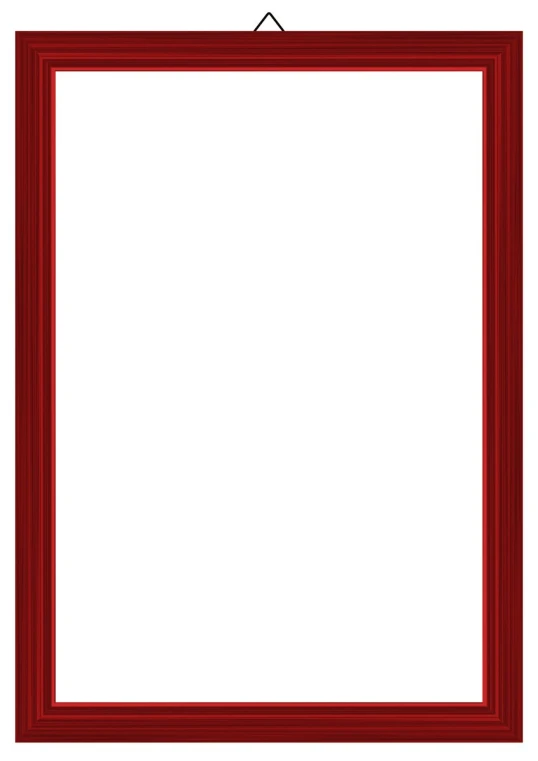 a red frame that is hanging on the wall