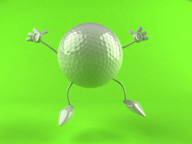 a 3d model of a golf ball with his legs crossed, making it look like he's doing soing right now