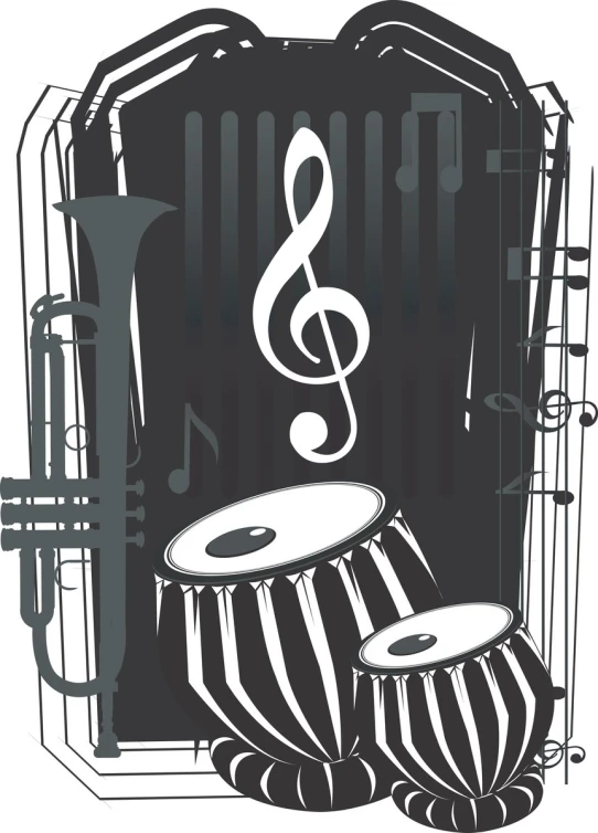 an illustration of music instruments with treble