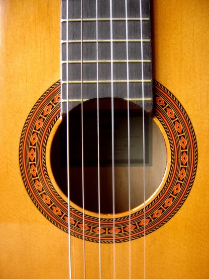 an acoustic guitar that has been made to play a music instrument