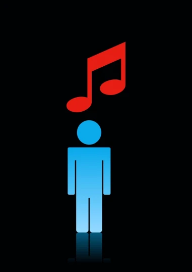 a silhouette of a man with a musical note