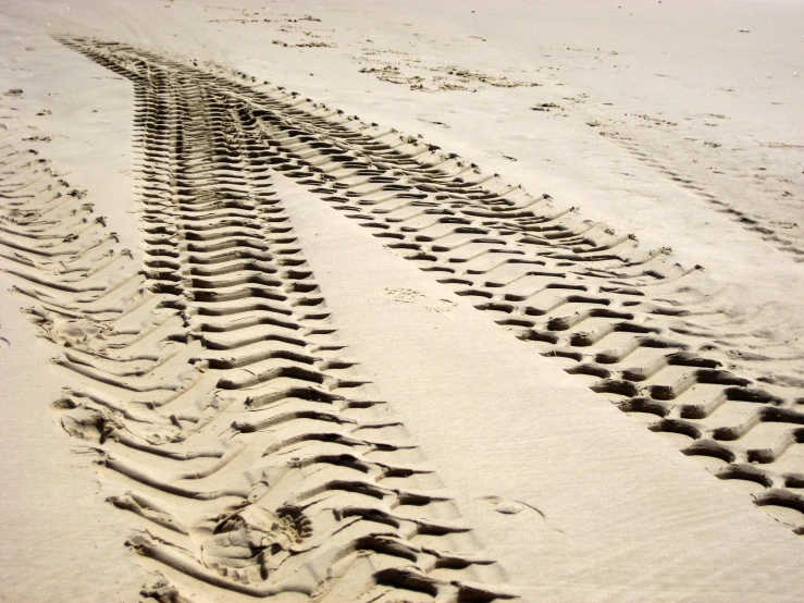 the tire tracks in the sand are very thin