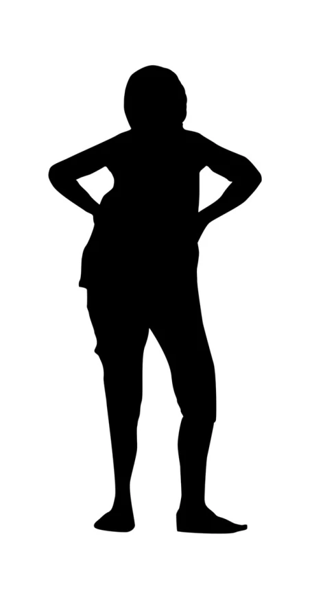 a girl in black silhouette standing against a white background