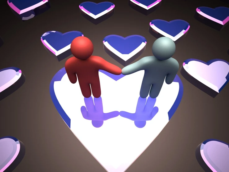 an animated image of two people shaking hands over heart shapes