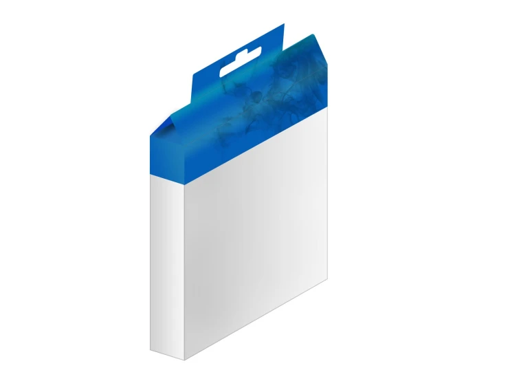 a white box with blue trim and a folder