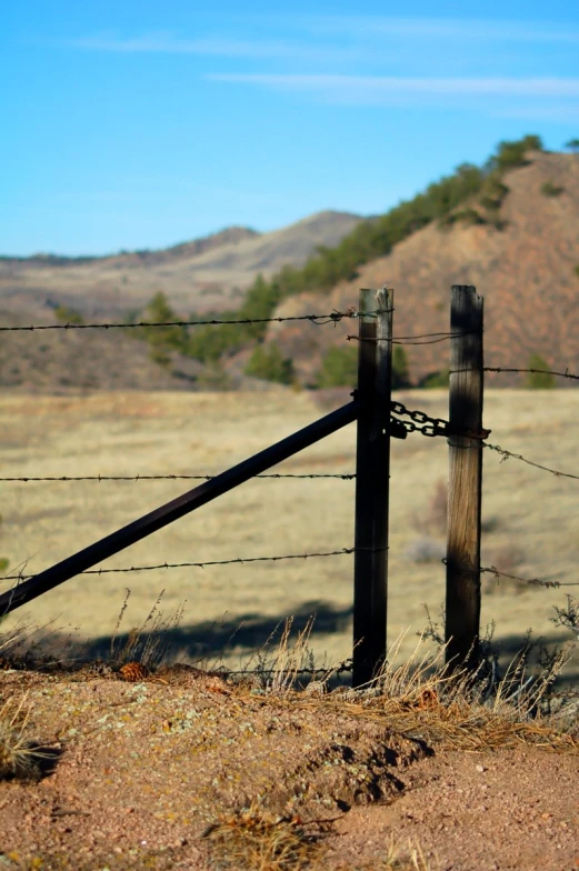 barbed wire and a post is behind a fence