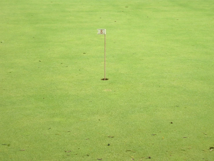 a field with an empty hole next to a sign