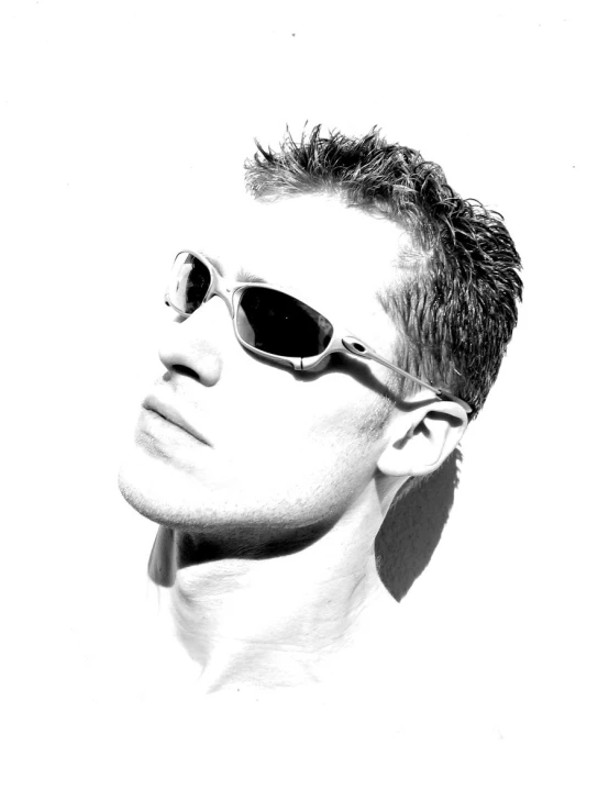 black and white pograph of a man wearing shades