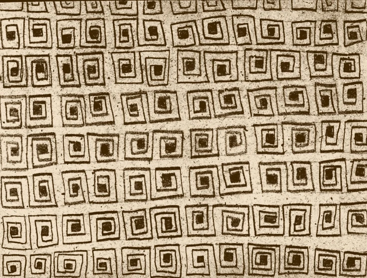 the geometric pattern on the fabric is very similar to a drawing