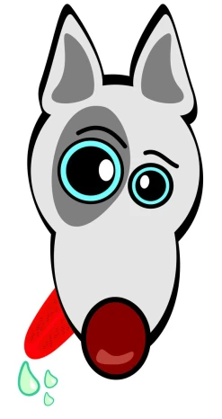 a cartoon dog with blue eyes and red nose