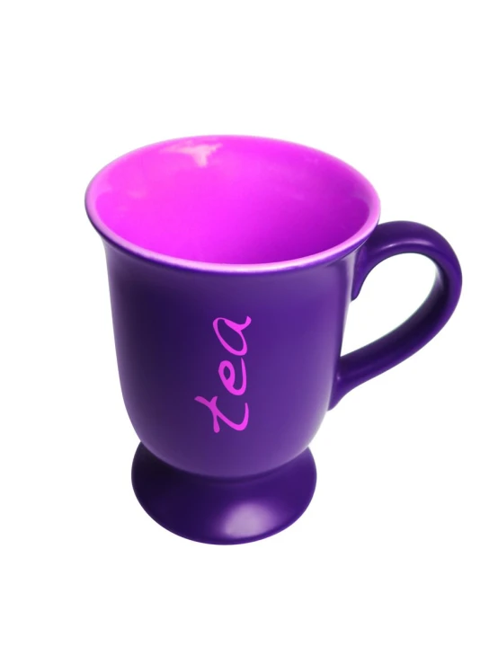 an image of a purple coffee cup with word tea on it