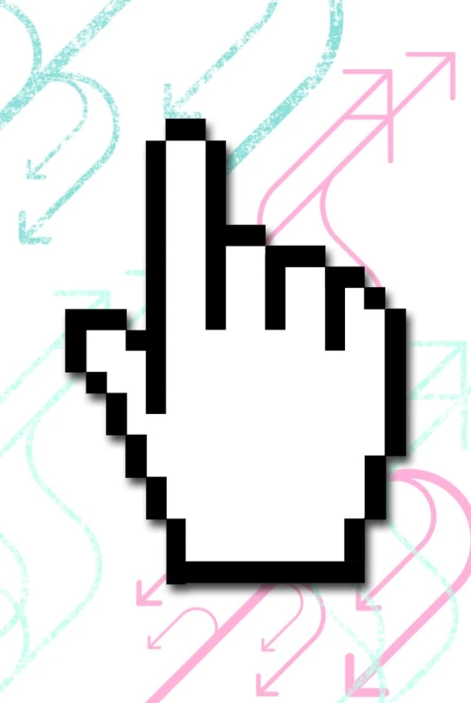 a simple and pixelated image with a hand cursive with several signs