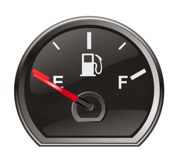 a gas pump gauge with red and white lines