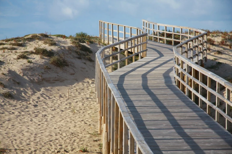 a boardwalk leading up to the sand dunes