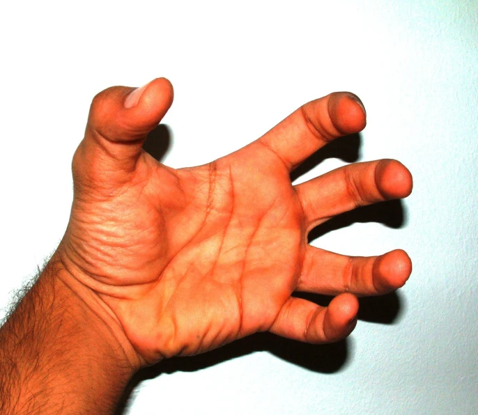 hand reaching out toward a white background with the fingers out