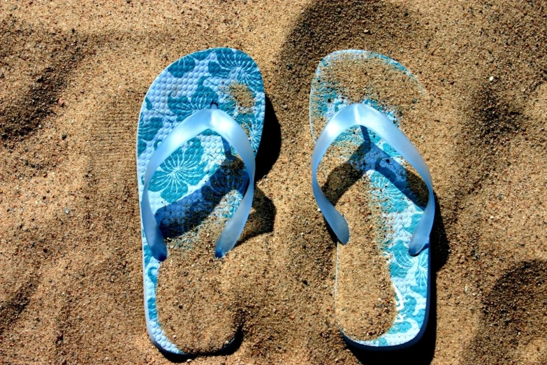 a pair of sandals left on the beach
