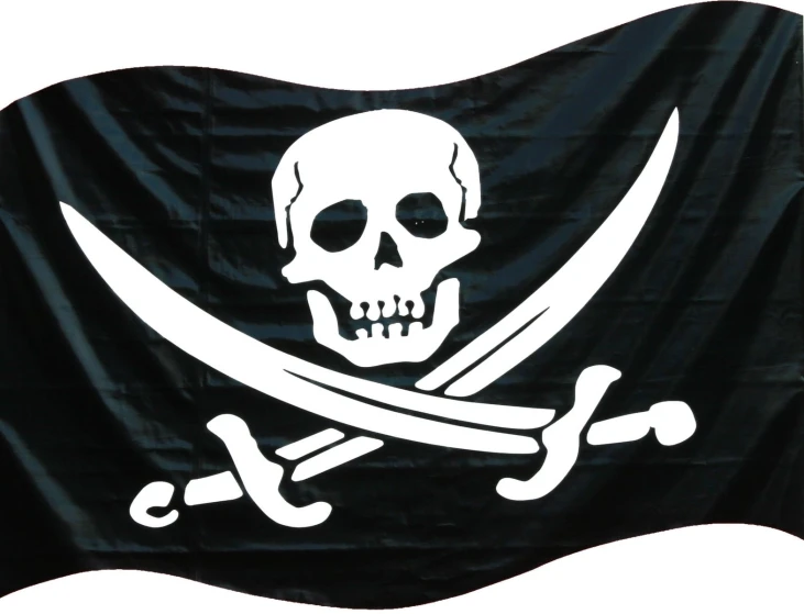 a pirate flag with a large skull and swords on it