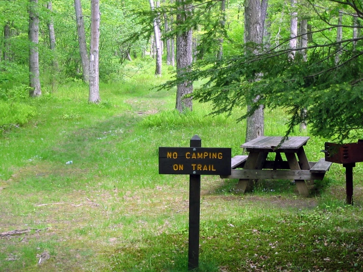 a trail through a forest is marked by a sign