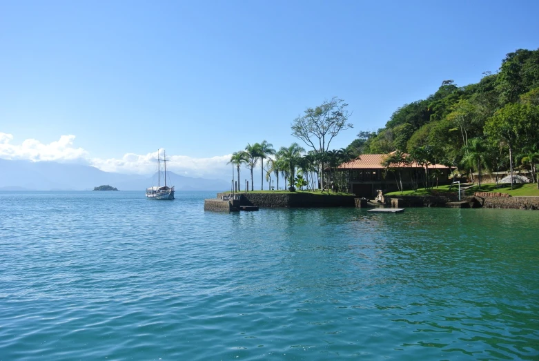 an island with a boat at the end