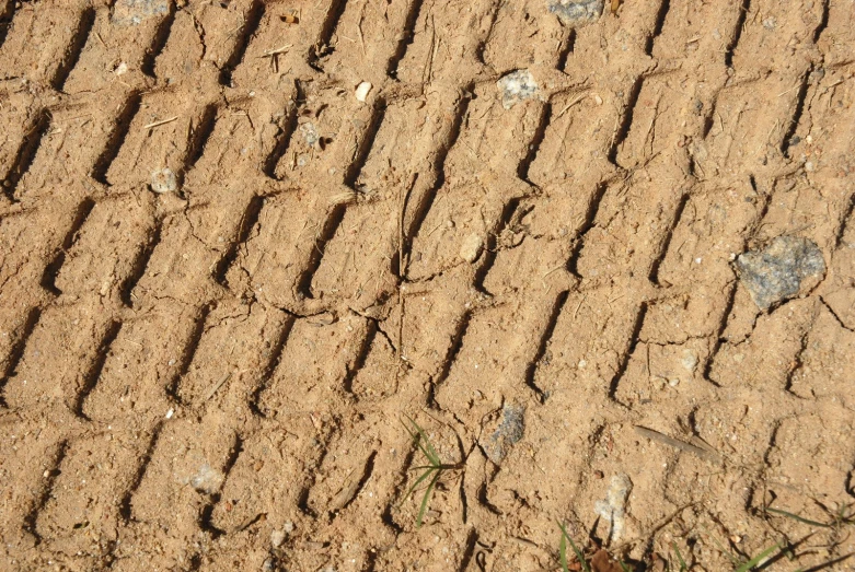 tracks in the dirt that have been carved into soing