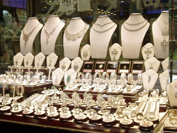 a table full of jewelry at the window