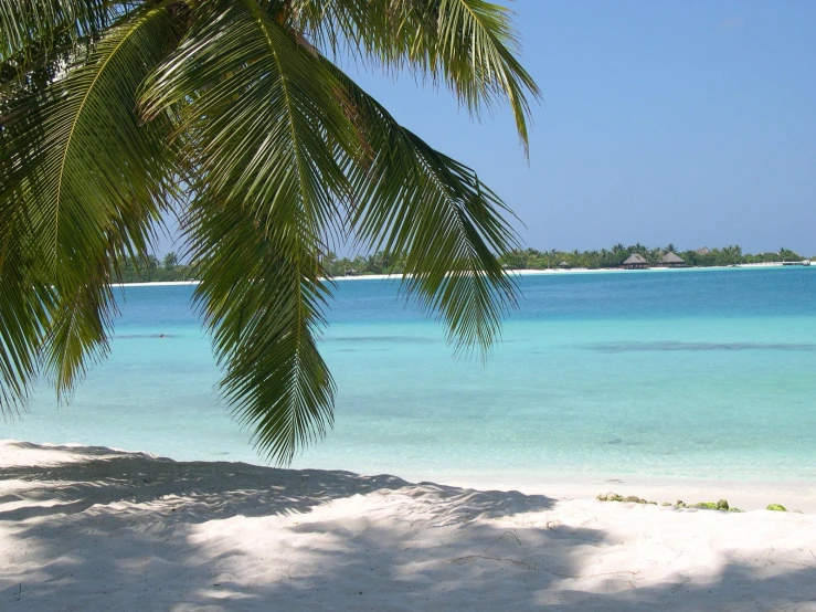 a tropical beach with the sun shining