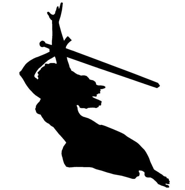 a silhouette of a woman holding a sword