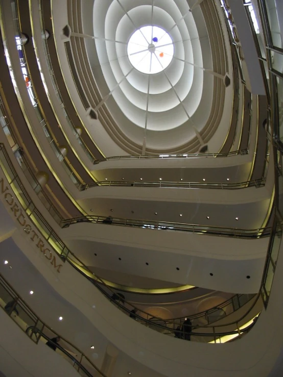 looking up at the interior of a domed ceiling