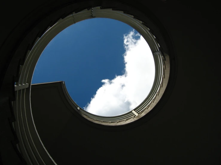 a view looking up from a round window