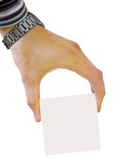 someone holds out their arm with a piece of paper