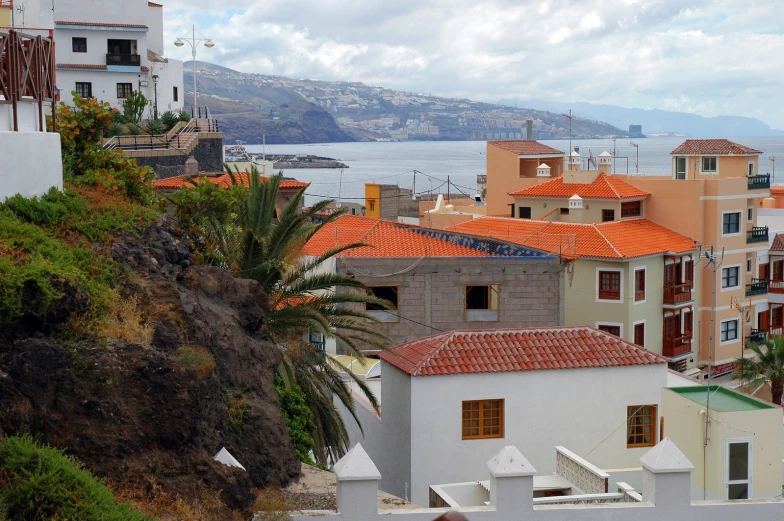 the top view of the town by the water