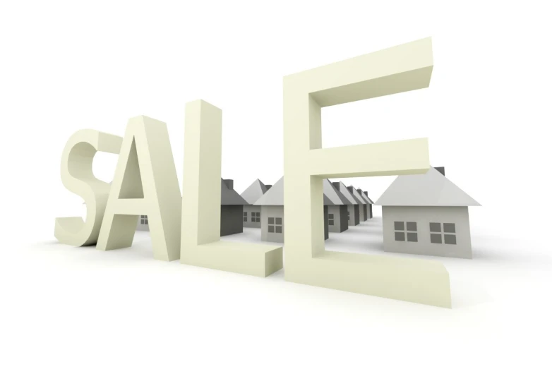 white 3d letters sitting in front of houses