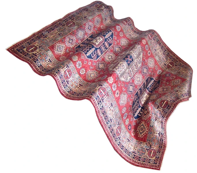 three pieces of red, blue and purple persian design with decorative motifs