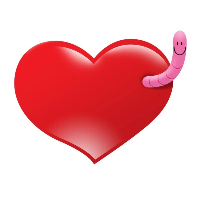 a large heart with a worm in the middle