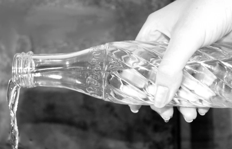 a person holding an empty glass bottle