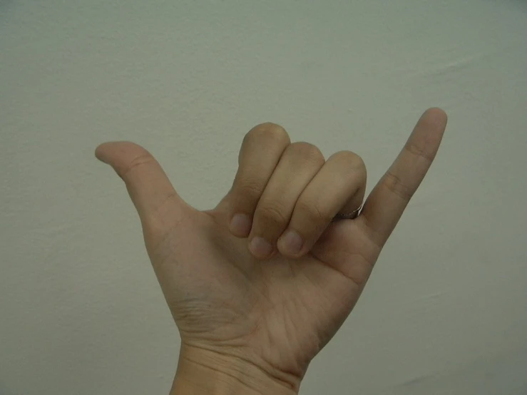 hand with ring on fingers making the v sign
