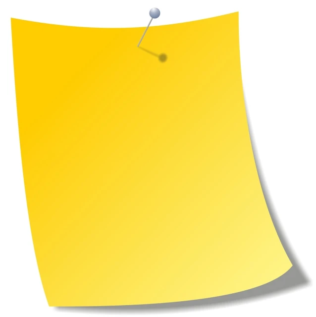 a yellow paper note with a pin stuck to it
